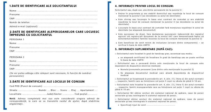 Formular tichet energie - secțiunea de identificare