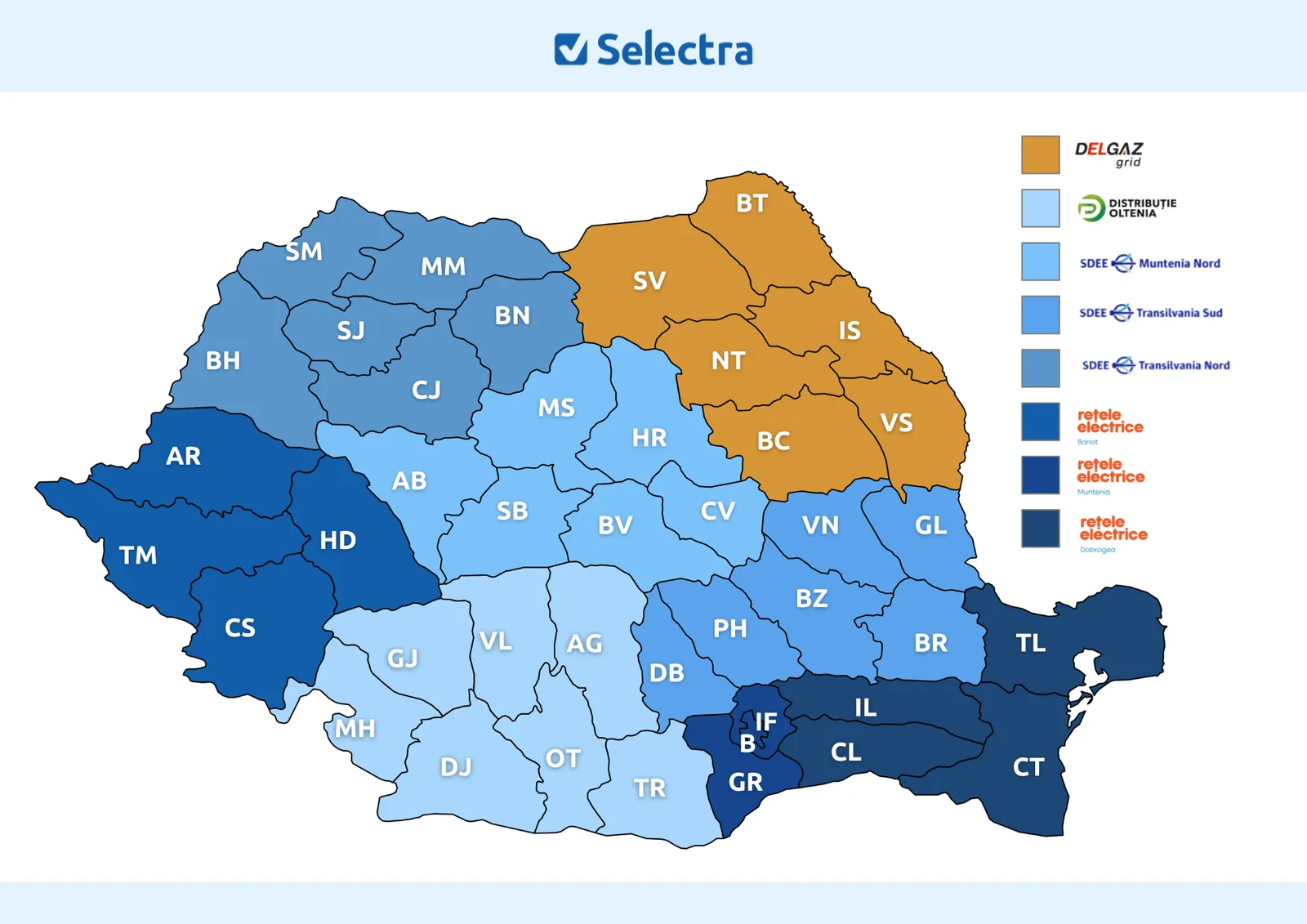 Harta operatori distribuție energie electrică România